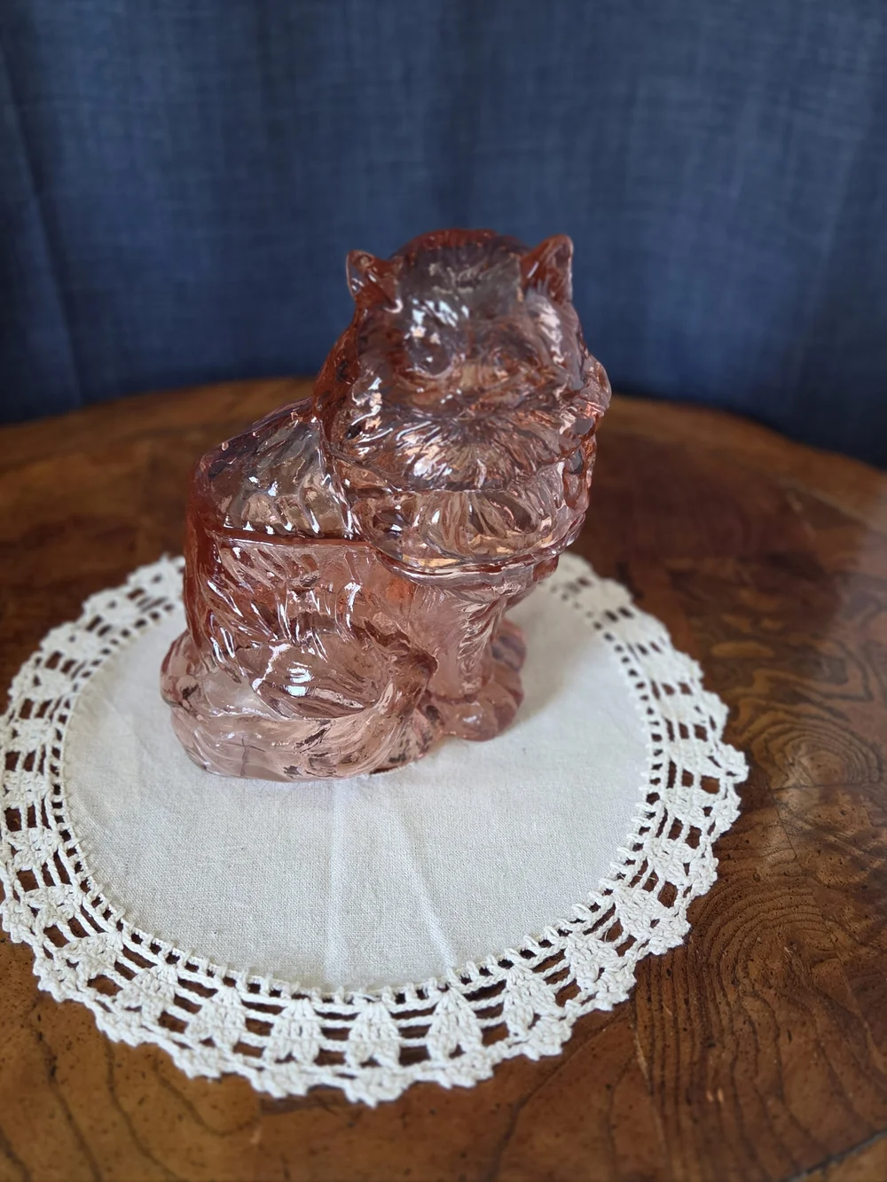 Vintage Pink Glass Cat Covered Trinket Box / Candy Dish – Read Description